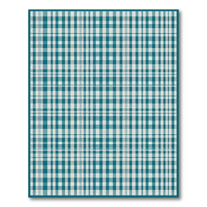 Blue Teal Checkered Washable Area Rug