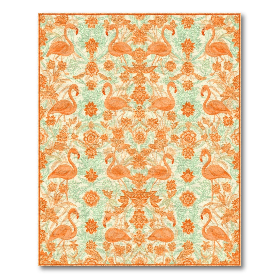 Orange Flamingo Floral Vintage Area Rug