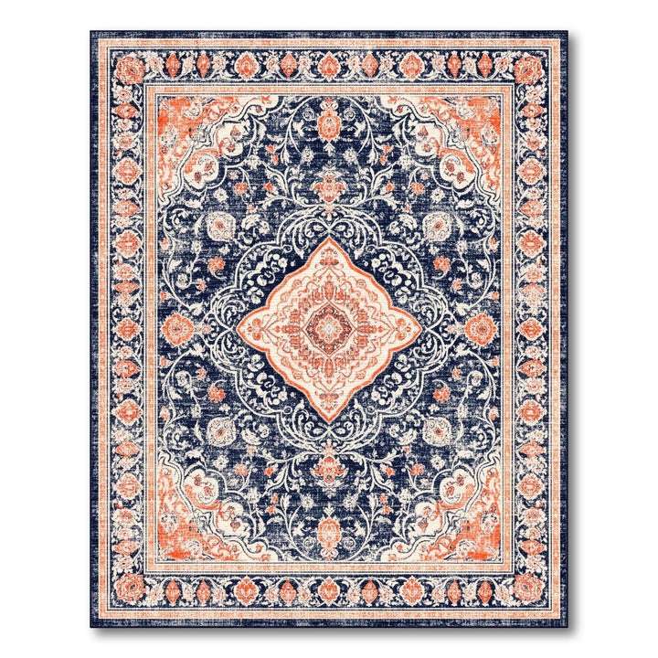 Navy Blue Distressed Vintage Medallion Area Rug