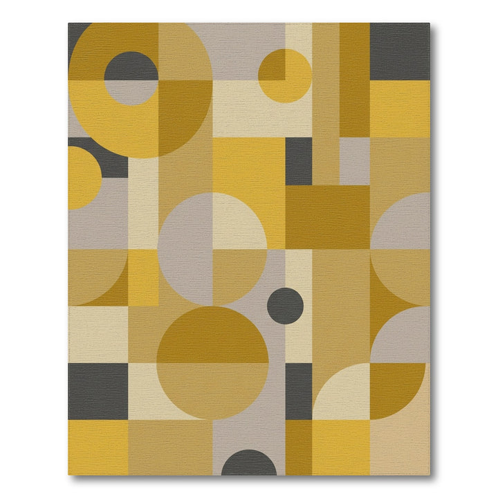 Mustard Yellow Geometric Circles Squares Rug
