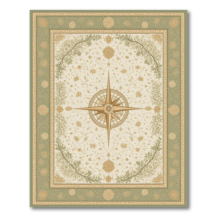 Floral Vintage Green Vintage Floral Compass Area Rug