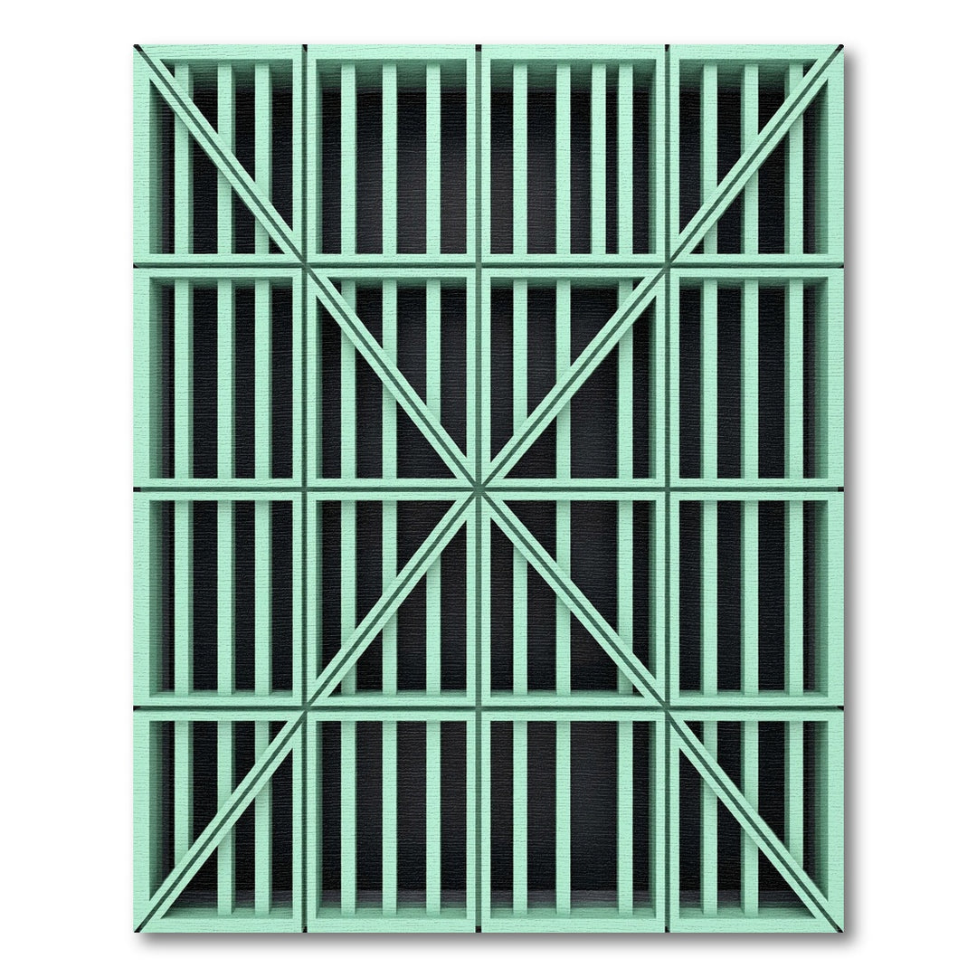 Pale Green Geometric Grid Lines Rug