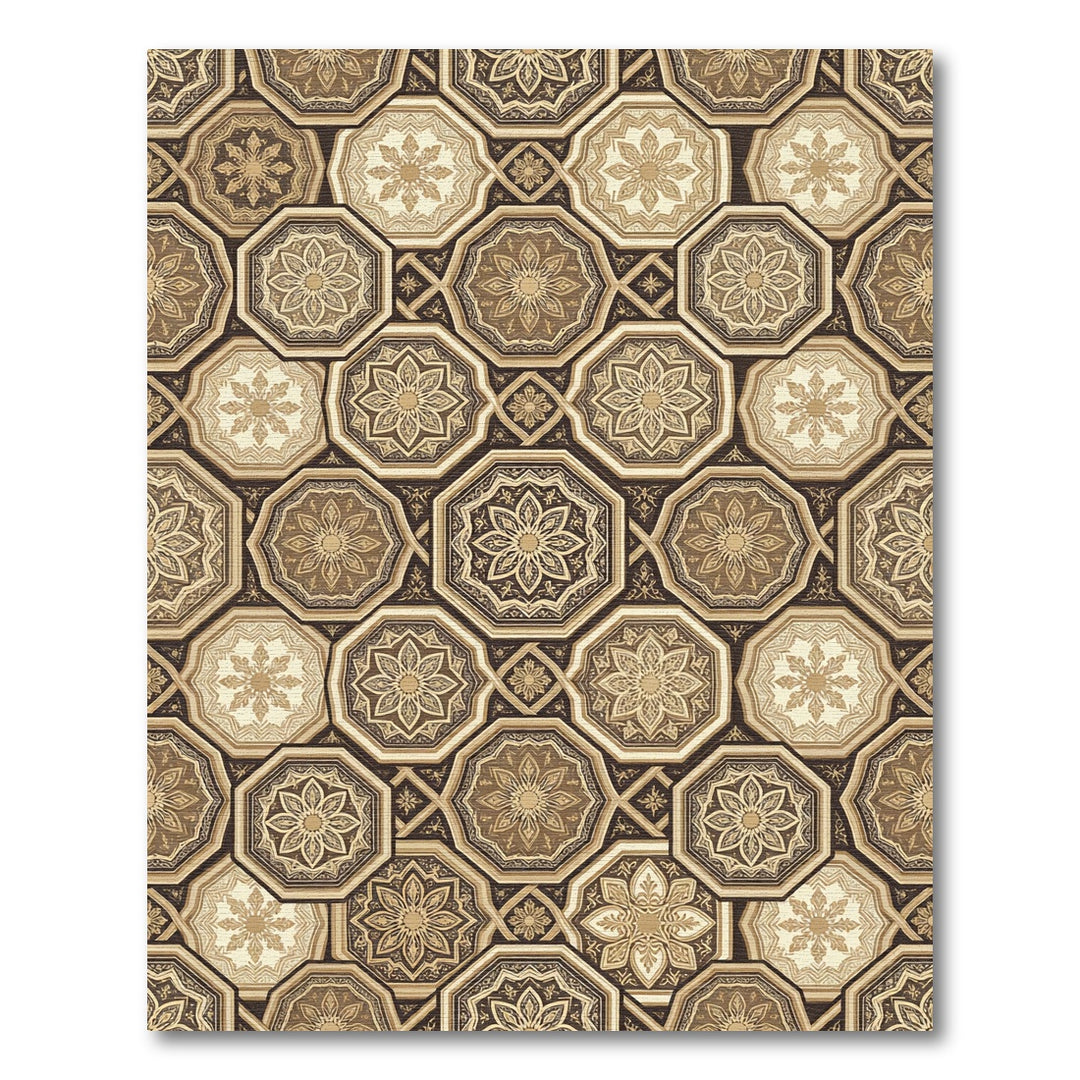 Ornate Brown Octagon Floral Rug