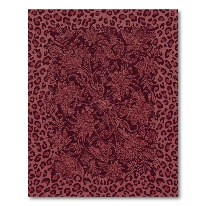 Dark Red Floral Leopard Medallion Rug