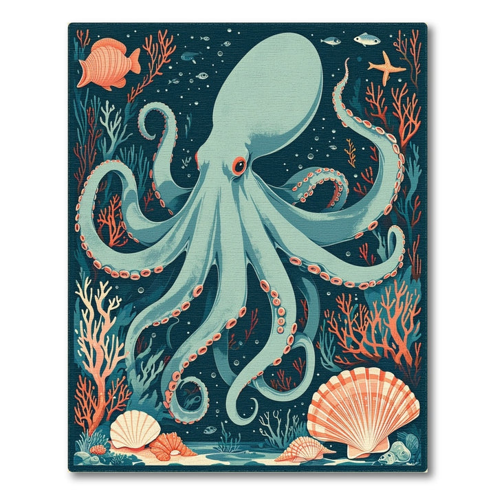Octopus Teal Coastal Area Rug