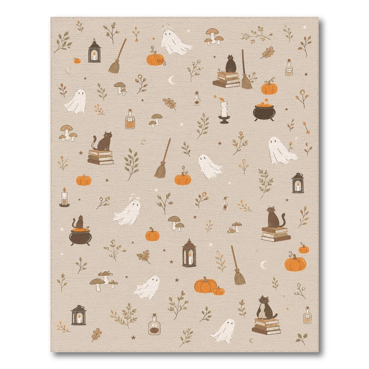 Cute Halloween Ghost Cat Beige Area Rug