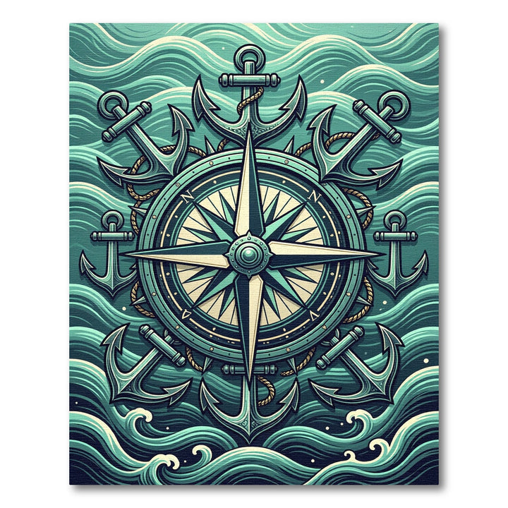 Nautical Compass Anchors Ocean Waves Rug