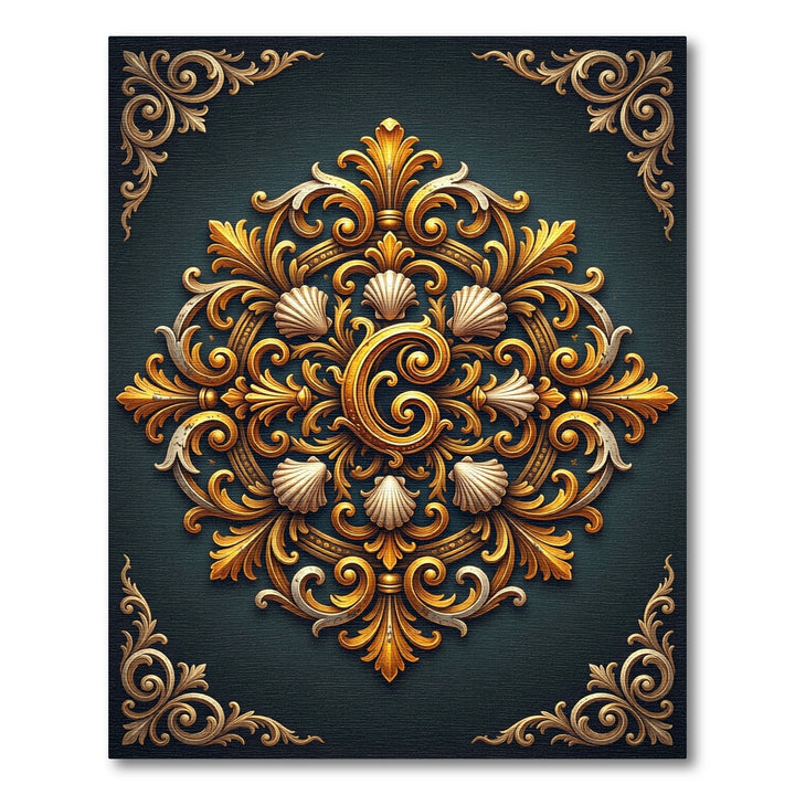 Ornate Gold Scallop Mandala Rug