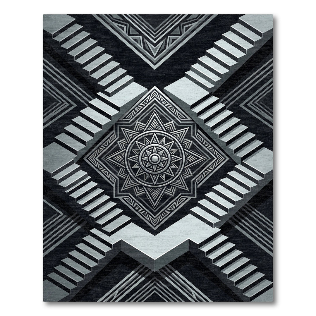 Silver Tribal Sun Geometric Stairs Rug