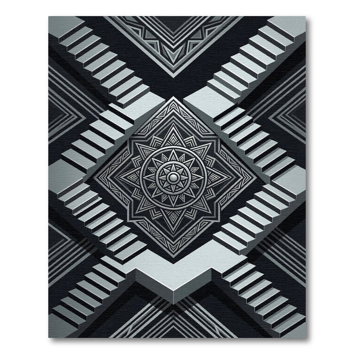 Silver Tribal Sun Geometric Stairs Rug