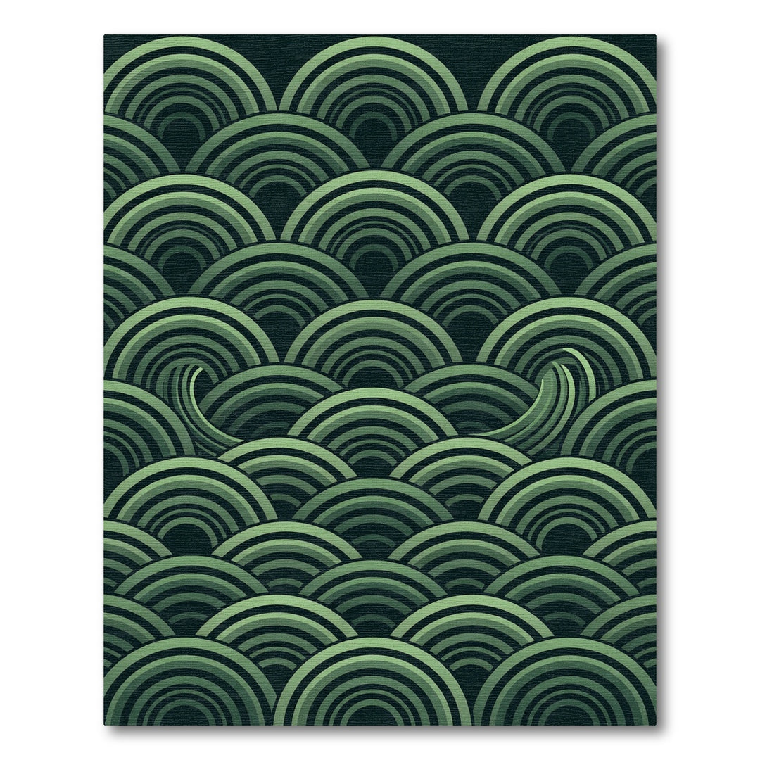 Concentric Green Wave Layers Rug