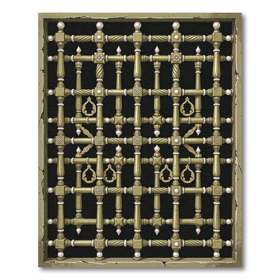 Ornate Golden Green Ornate Lattice Rug