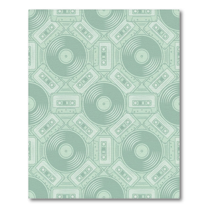 Retro Teal Vinyl Cassette Collage Rug