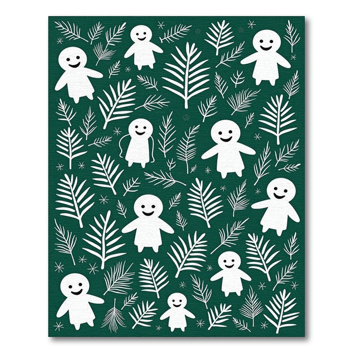 Green White Figurine Floral Evergreen Rug