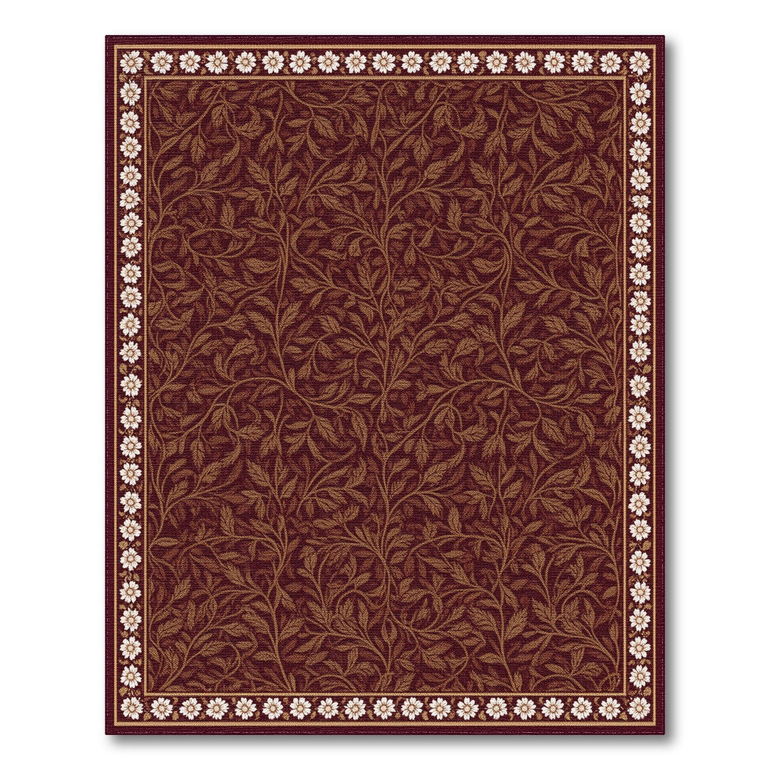 Brown Floral Vintage Area Rug with Daisy Border