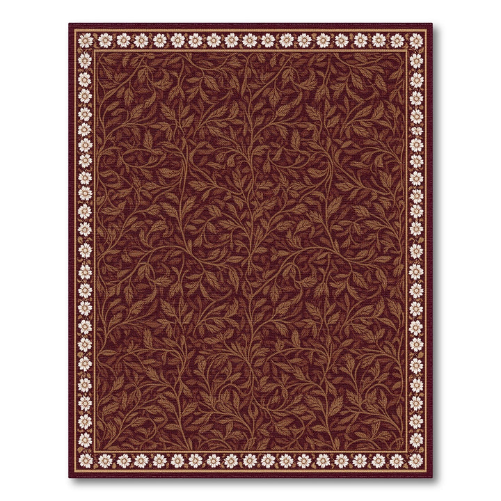 Brown Floral Vintage Area Rug with Daisy Border