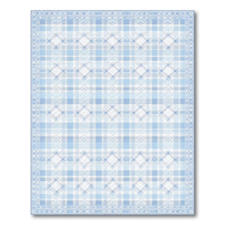 Blue and Teal Blue Gingham Checkered Washable Area Rug