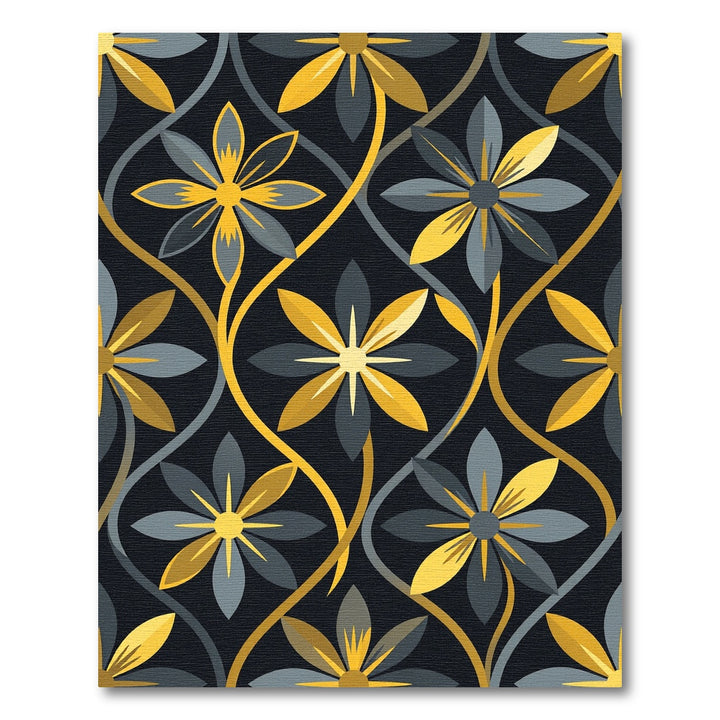 Golden Yellow Gray Floral Art Rug