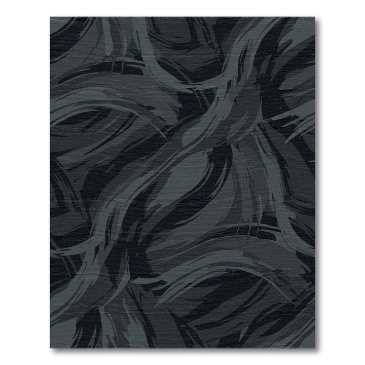 Dark Grayscale Abstract Brushstroke Waves Rug