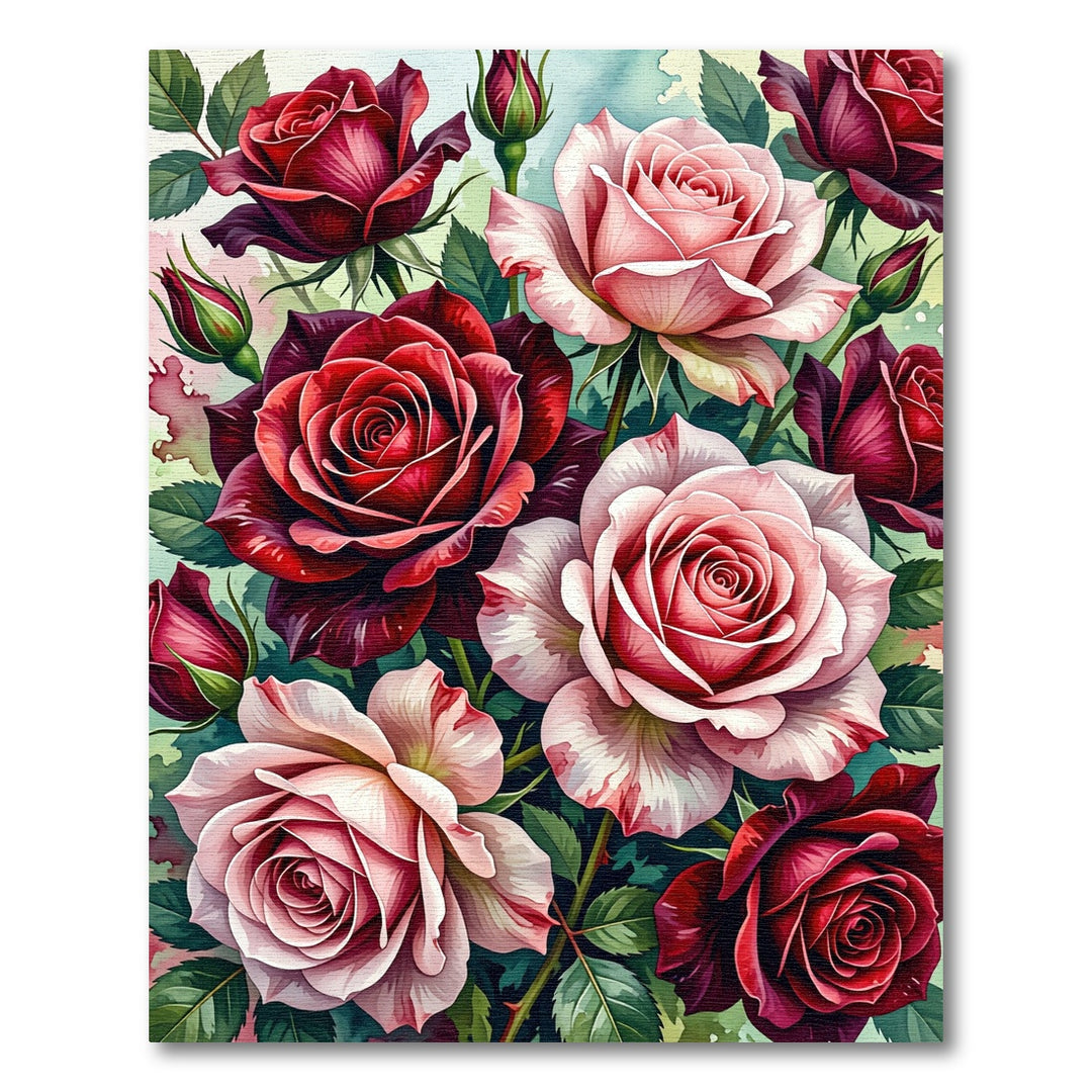 Vibrant Crimson Rose Garden Watercolor Rug