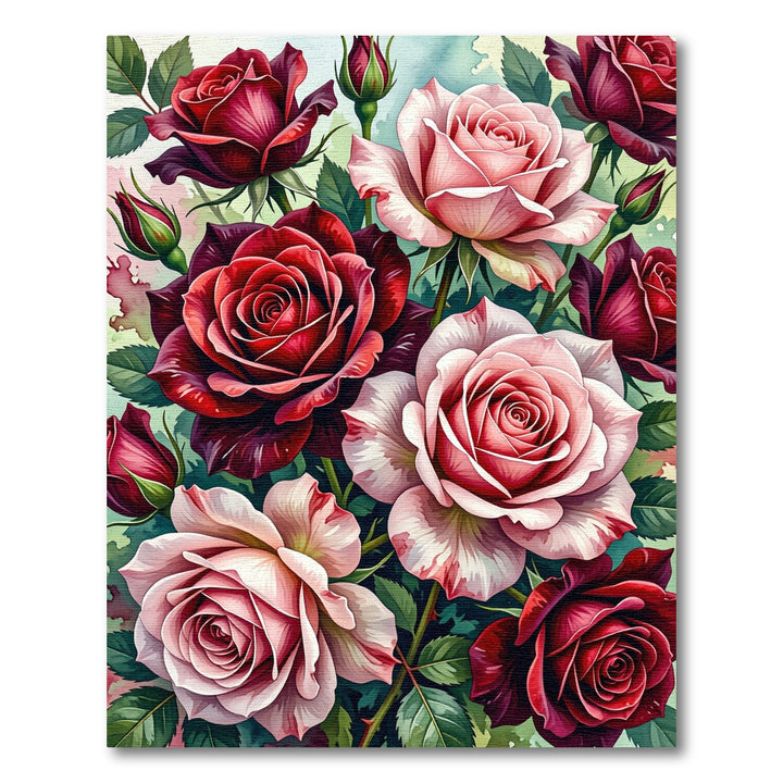 Vibrant Crimson Rose Garden Watercolor Rug
