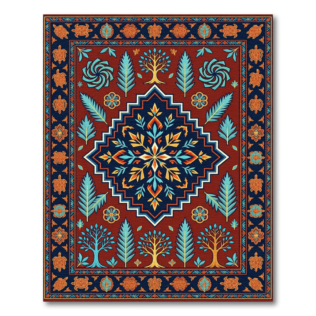 Rich Red Tribal Turtle Garden Rug