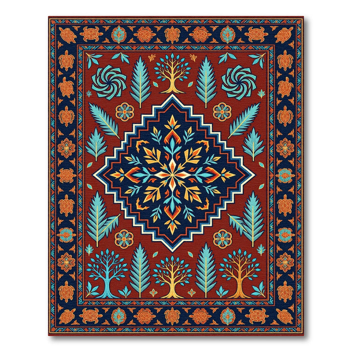 Rich Red Tribal Turtle Garden Rug