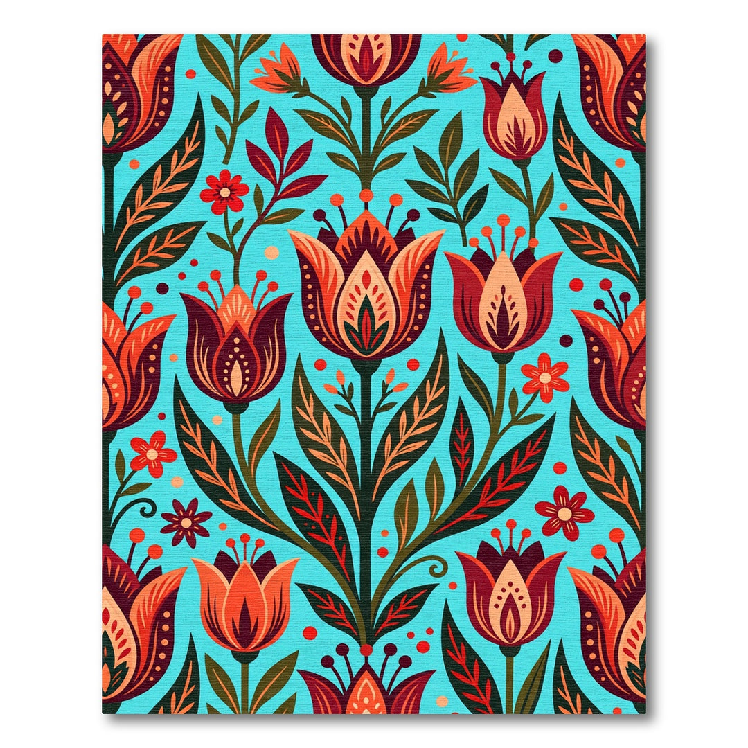 Folk Art Floral Teal Tulip Rug