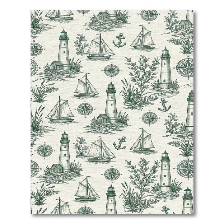 Nautical Scene Lighthouses Sailboats Compasses Anchor Rug