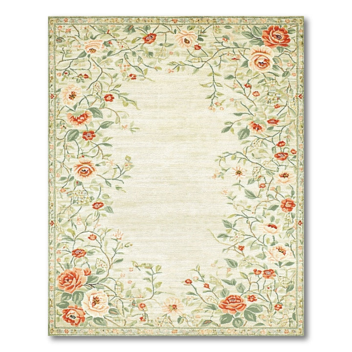 Vintage Floral Rose Area Rug in Soft Green