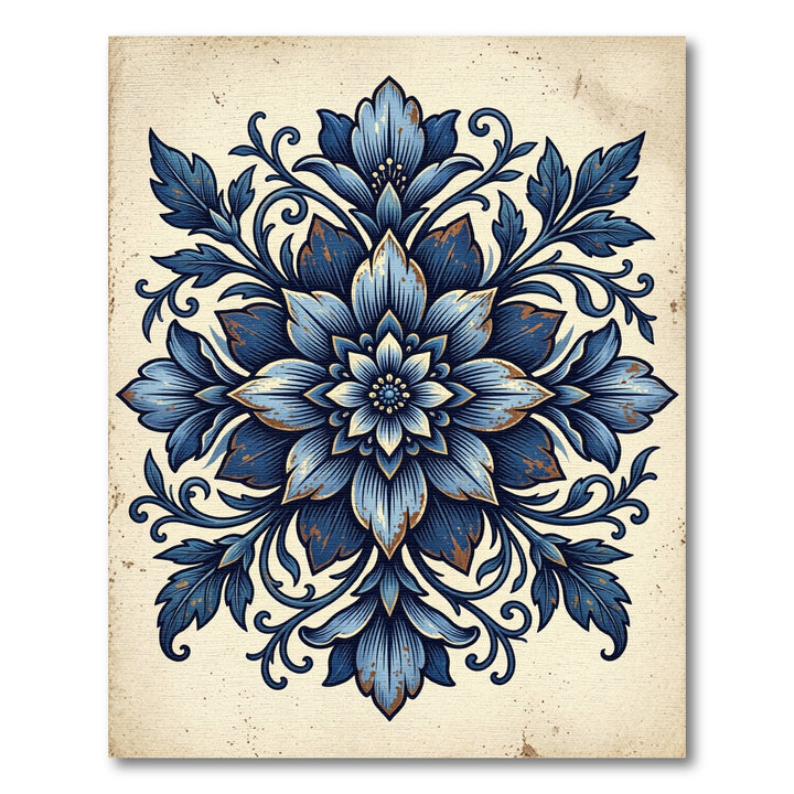 Vibrant Blue Floral Medallion Rug