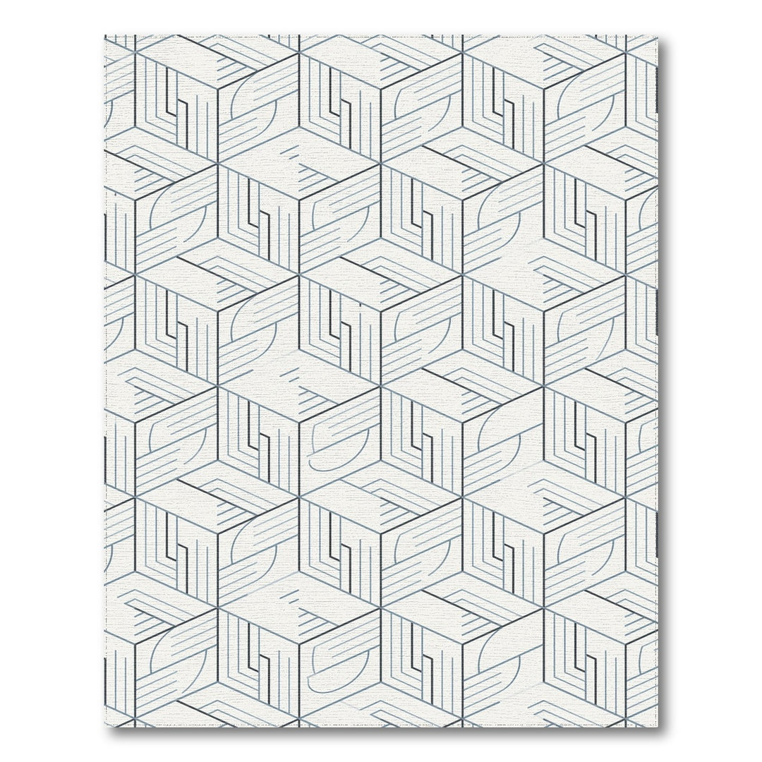 Blue Geometric Cube Area Rug