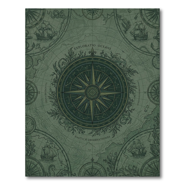 Antique Nautical Compass Ship Map Rug