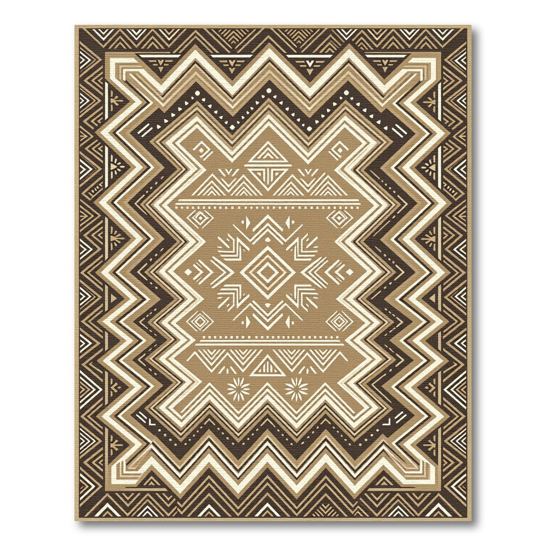 Geometric Zigzag Tribal Brown Rug