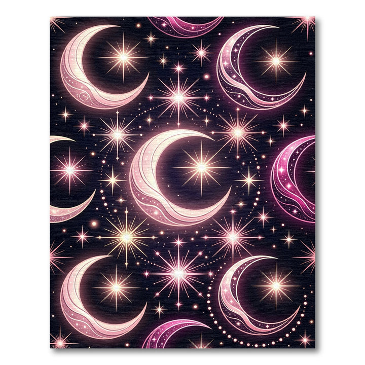 Iridescent Pink Celestial Crescent Moons Rug