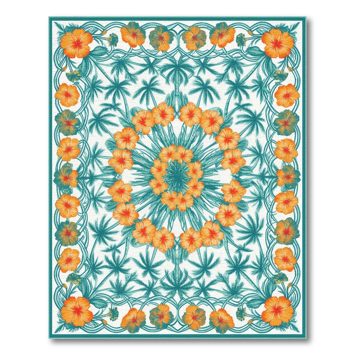 Teal Floral Palm Area Rug