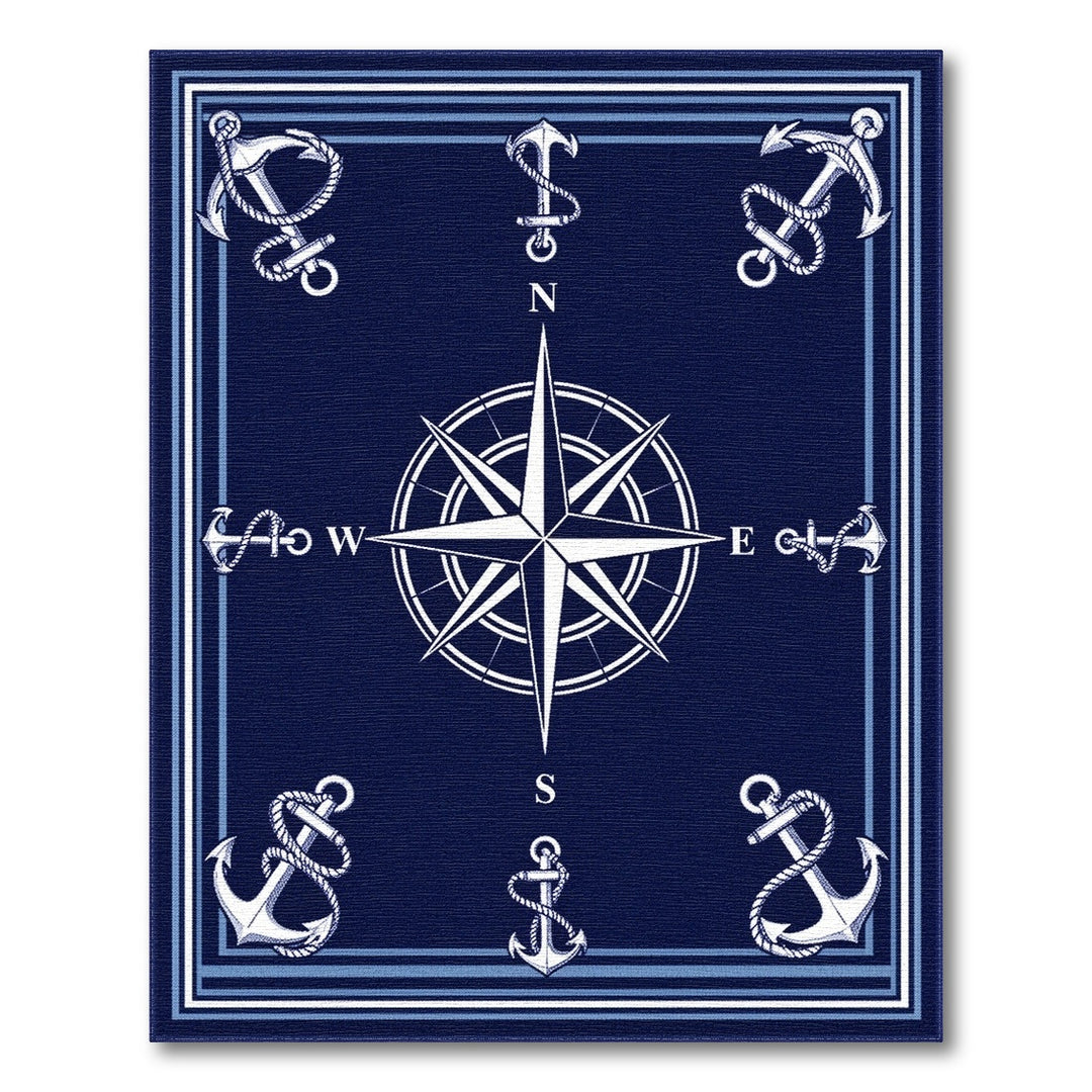 Navy Compass Anchor Coastal Area Rug
