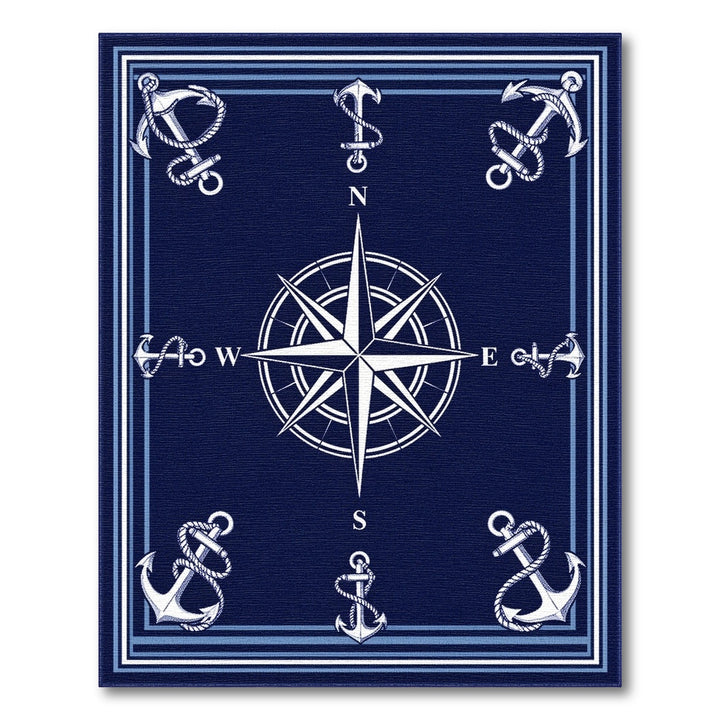 Navy Compass Anchor Coastal Area Rug
