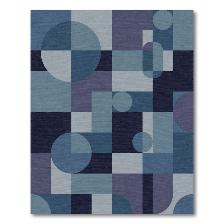 Geometric Circles and Squares in Blue Rug