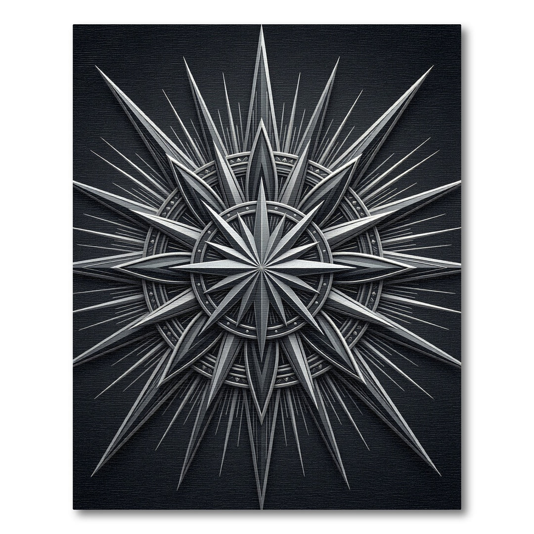 Ornate Silver Sunburst Compass Rug