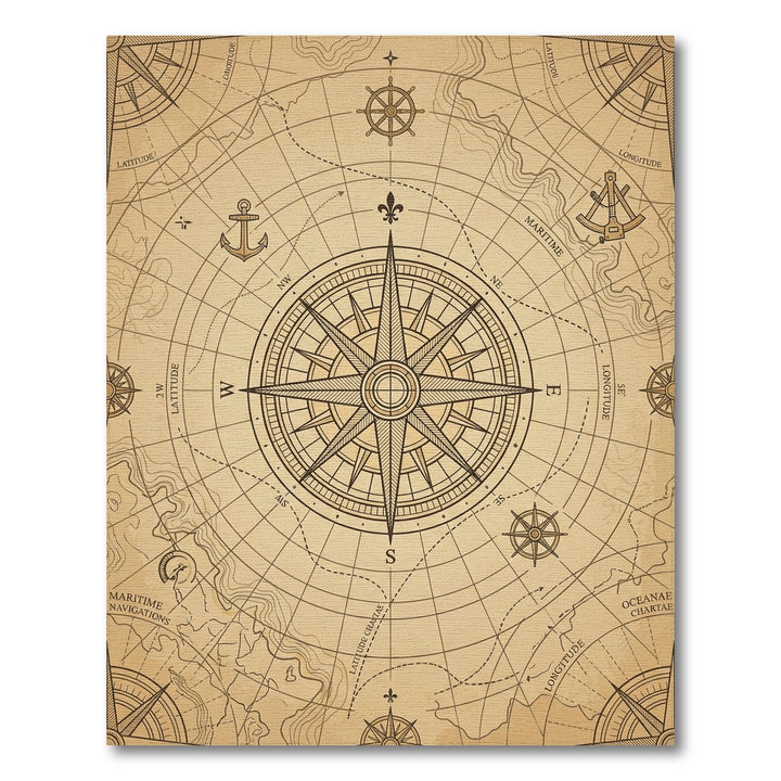 Vintage Nautical Compass Chart Rug