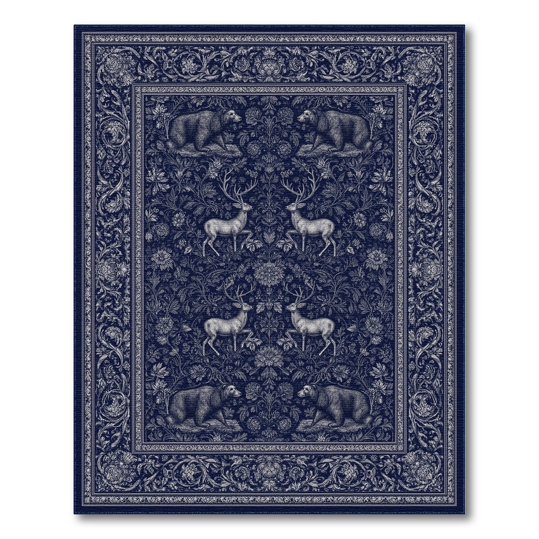 Navy Blue Bear and Deer Area Rug
