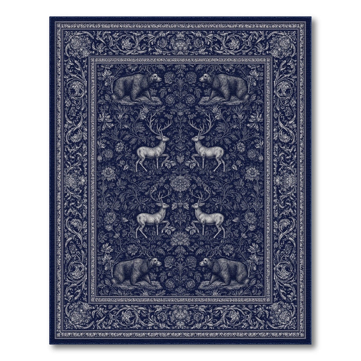Navy Blue Bear and Deer Area Rug