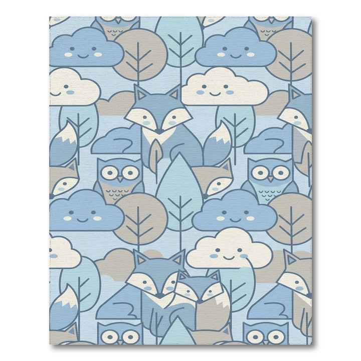 Cute Woodland Animals Blue Sky Clouds Rug
