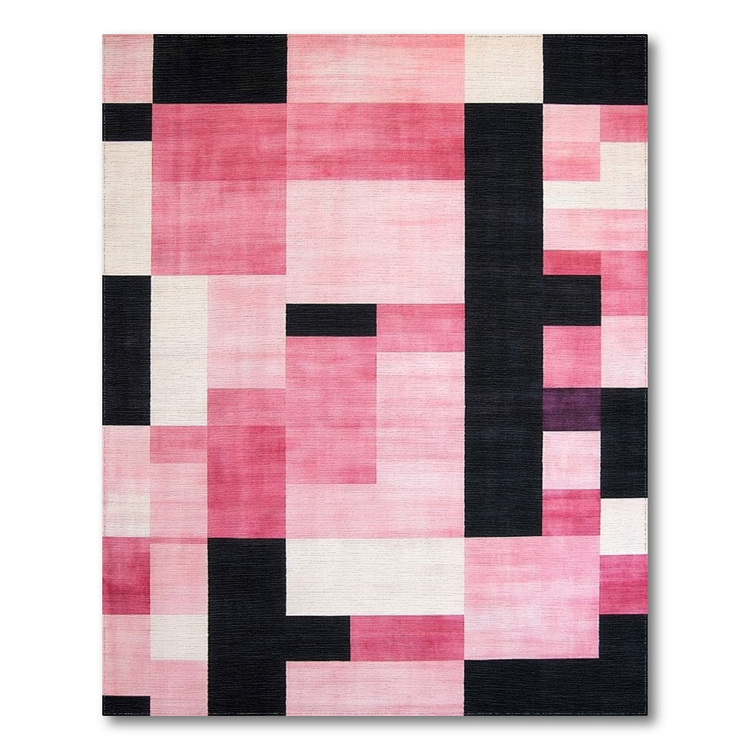 Pink Black Geometric Area Rug