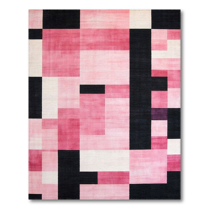 Pink Black Geometric Area Rug