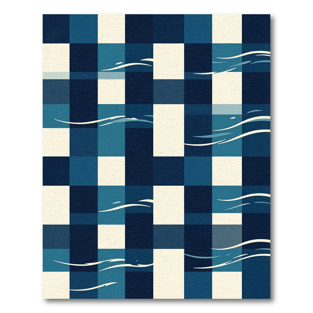 Blue Wave Checkered Textile Rug