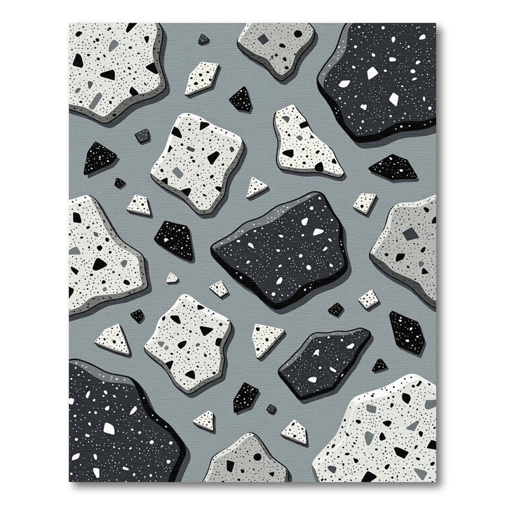 Abstract Black and White Terrazzo Pieces Rug