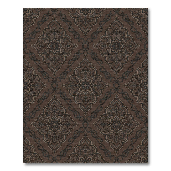 Dark Brown Ornate Scroll Medallion Rug