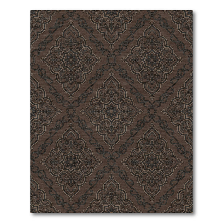 Dark Brown Ornate Scroll Medallion Rug